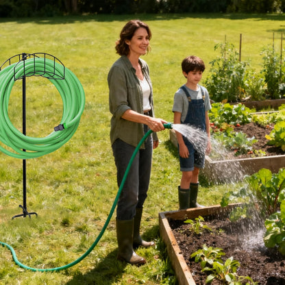 Garden Hose Holder Stand - Frestanding Heavy Duty Metal Water Hose Hanger, Detachable Hose Storage Organizer Holds 150ft, 2-Pack for Outside Yard Lawn (Black)