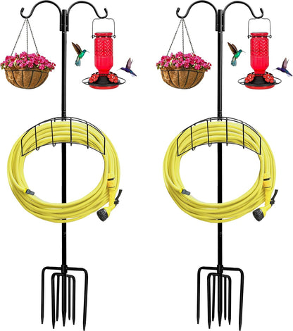 Garden Hose Holder Stand - Frestanding Heavy Duty Metal Water Hose Hanger, Detachable Hose Storage Organizer Holds 150ft, 2-Pack for Outside Yard Lawn (Black)