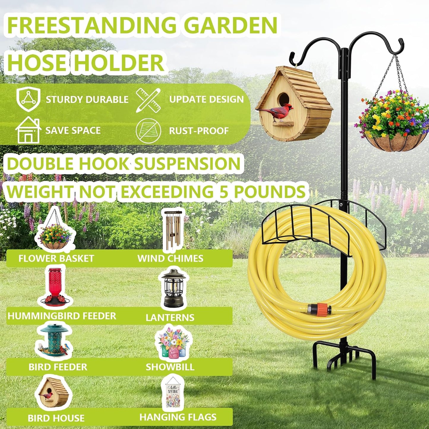 Garden Hose Holder Stand - Frestanding Heavy Duty Metal Water Hose Hanger, Detachable Hose Storage Organizer Holds 150ft, 2-Pack for Outside Yard Lawn (Black)