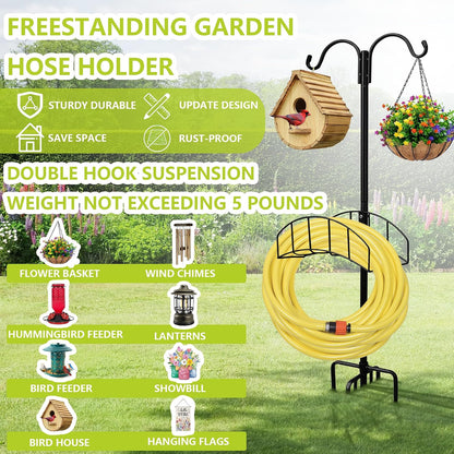 Garden Hose Holder Stand - Frestanding Heavy Duty Metal Water Hose Hanger, Detachable Hose Storage Organizer Holds 150ft, 2-Pack for Outside Yard Lawn (Black)