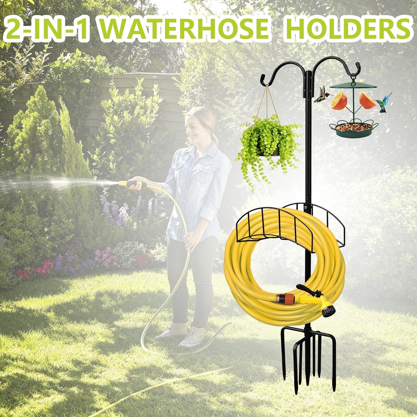 Garden Hose Holder Stand - Frestanding Heavy Duty Metal Water Hose Hanger, Detachable Hose Storage Organizer Holds 150ft, 2-Pack for Outside Yard Lawn (Black)