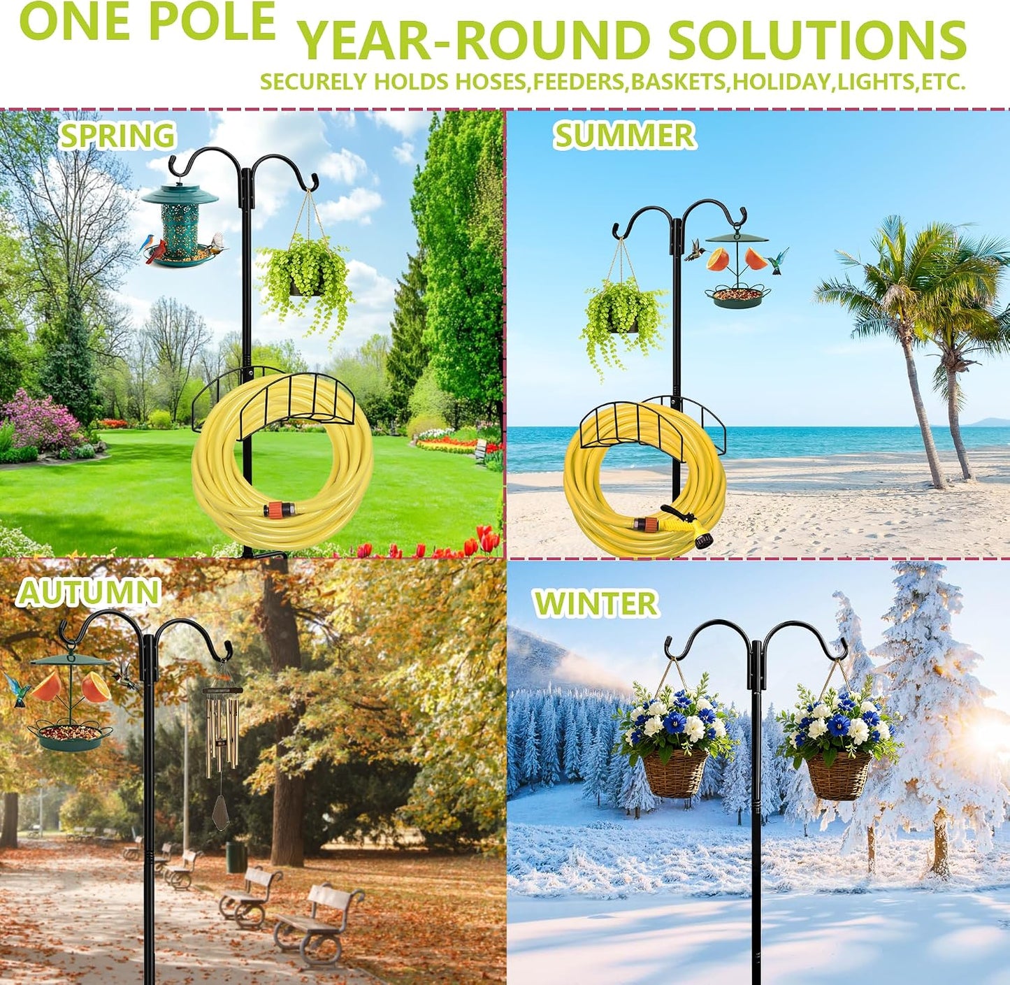 Garden Hose Holder Stand - Frestanding Heavy Duty Metal Water Hose Hanger, Detachable Hose Storage Organizer Holds 150ft, 2-Pack for Outside Yard Lawn (Black)