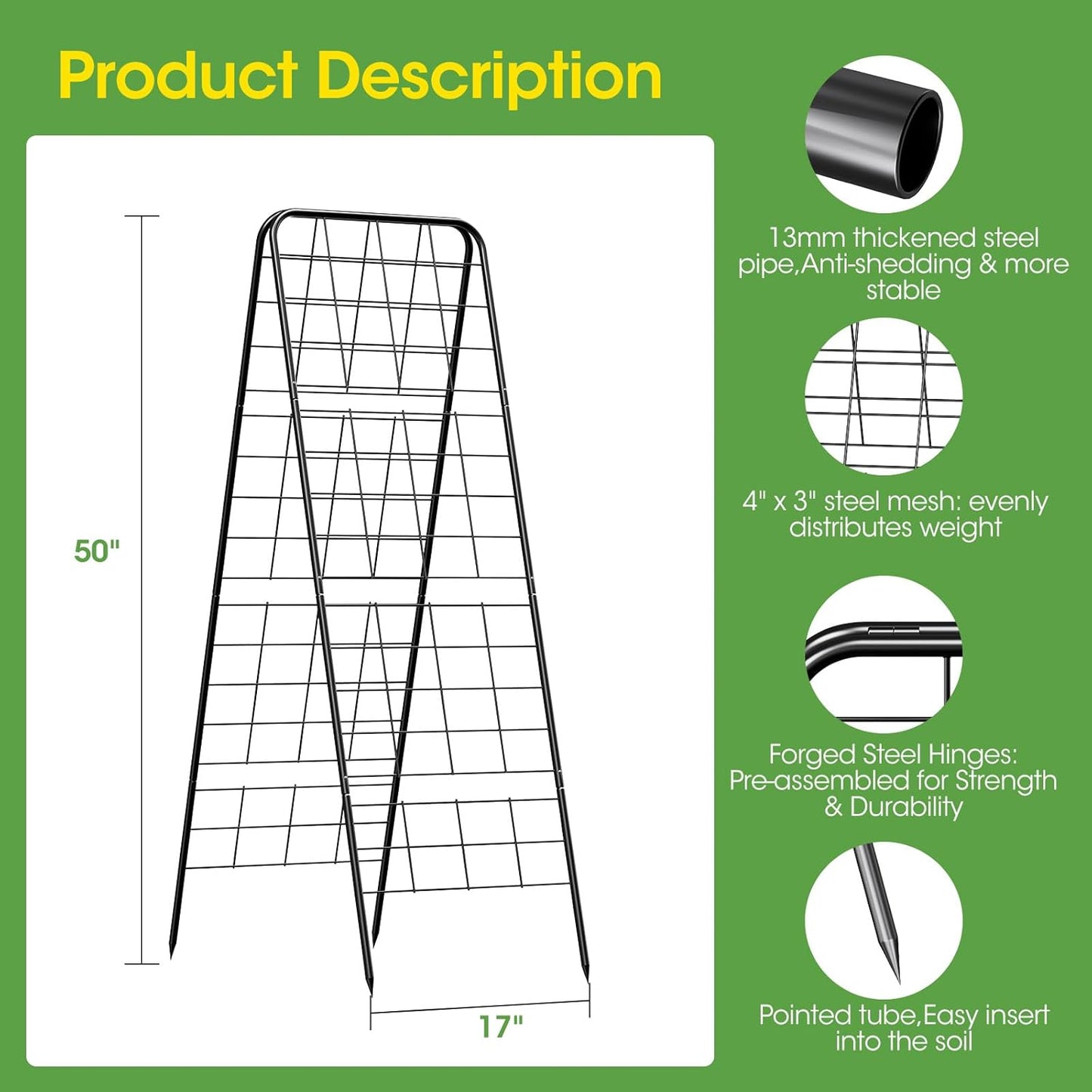 Heavy Duty Cucumber Trellis, 50" x 17" A-Frame Garden Trellis
