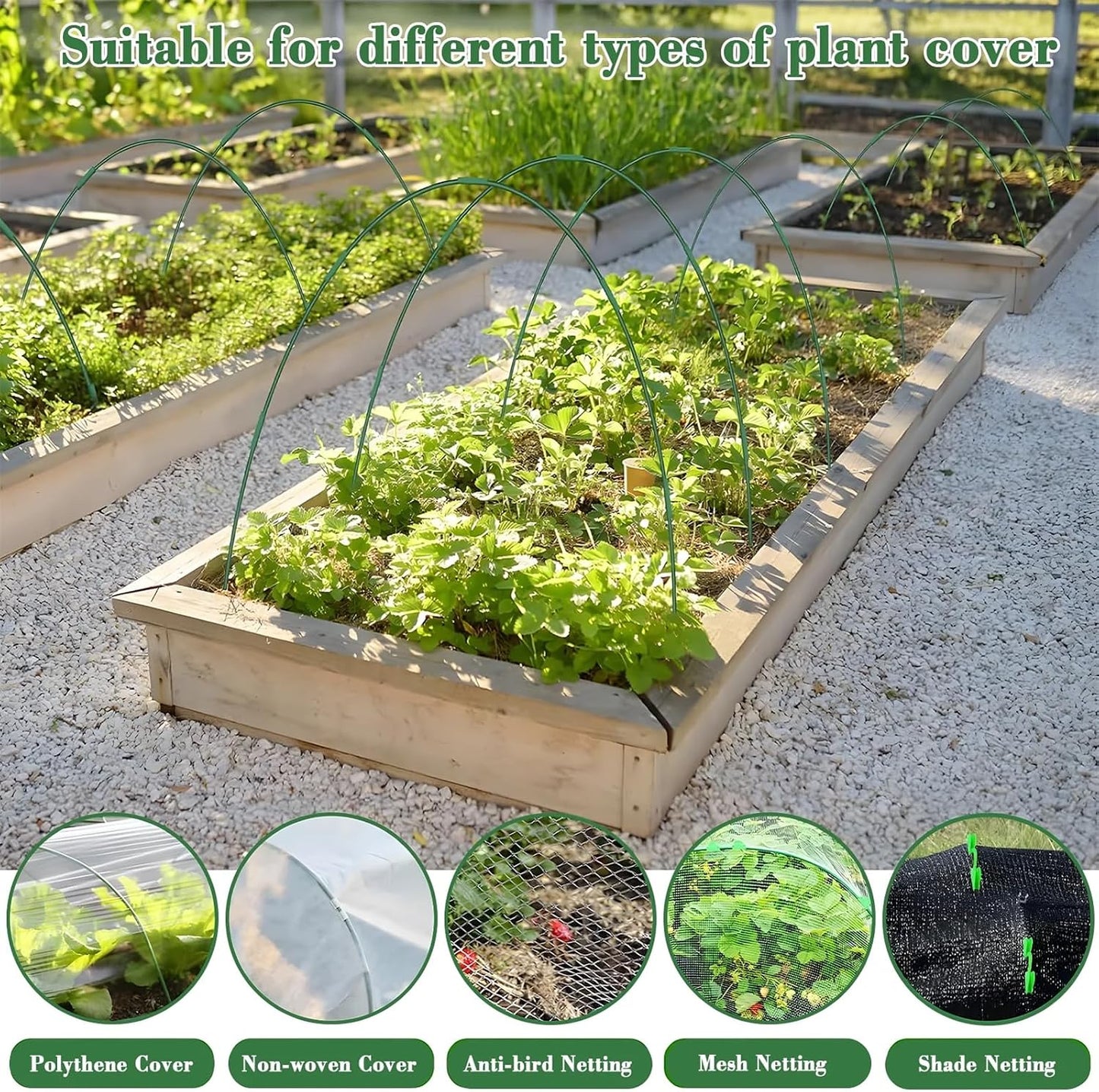 Garden Netting Kit for Raised Beds, 10x30FT Plant Cover Ultra Fine Mesh Netting & 6 Sets Fiberglass Garden Hoops & 18 Clip, Vegetable Plants Fruits Row Cover Birds Animals Barrier Protection Net