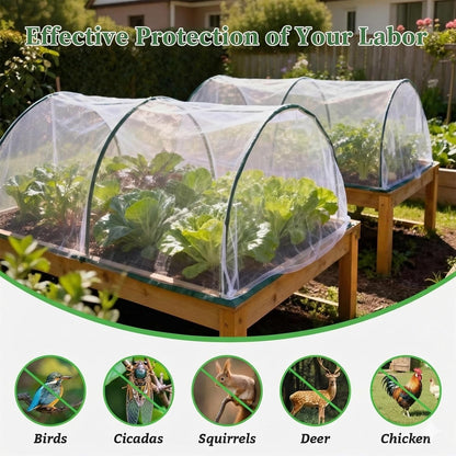 Garden Netting Kit for Raised Beds, 10x30FT Plant Cover Ultra Fine Mesh Netting & 6 Sets Fiberglass Garden Hoops & 18 Clip, Vegetable Plants Fruits Row Cover Birds Animals Barrier Protection Net