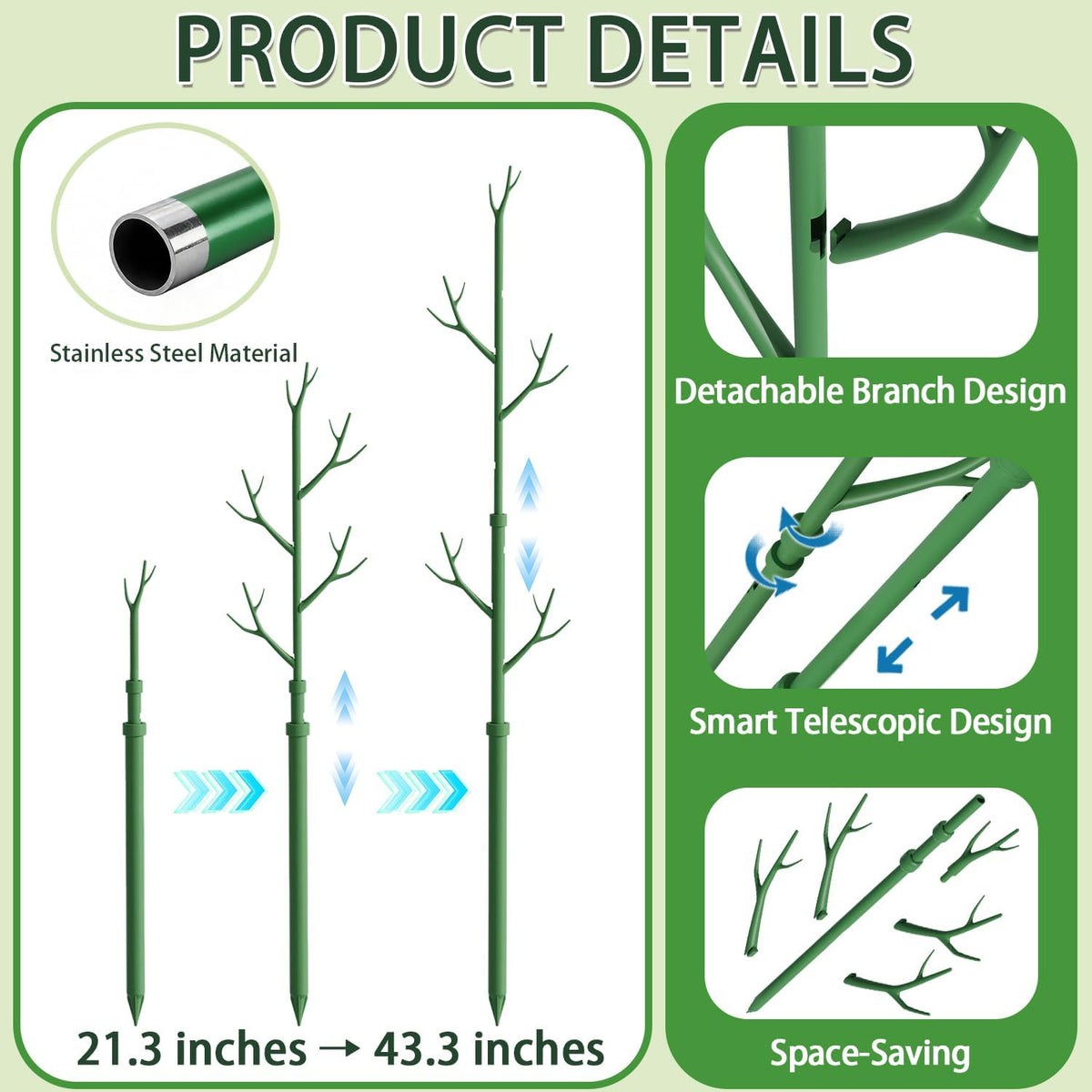 Telescoping Monstera Support Stakes, Detachable Plant Sticks 2 Pack