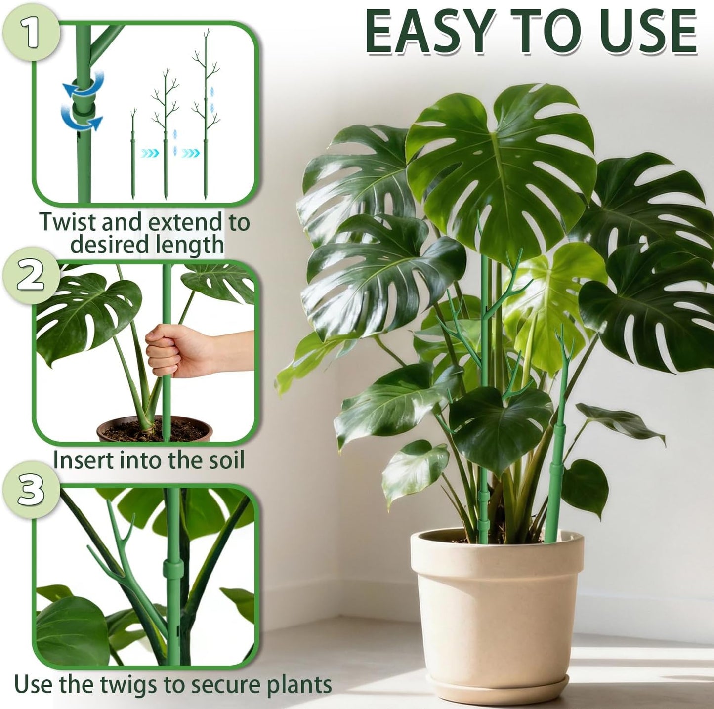 Telescoping Monstera Support Stakes, Detachable Plant Sticks 2 Pack