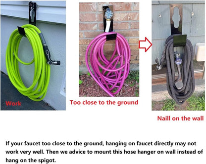 Garden Hose Hanger Wall Mount Heavy Duty Hose Holder Hook for 150ft 100ft 75ft 50ft Expandable Hose (Large, Black)