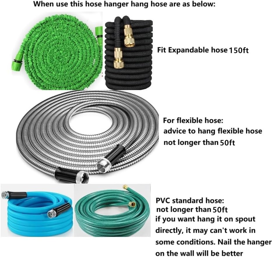 Garden Hose Hanger Wall Mount Heavy Duty Hose Holder Hook for 150ft 100ft 75ft 50ft Expandable Hose (Large, Black)