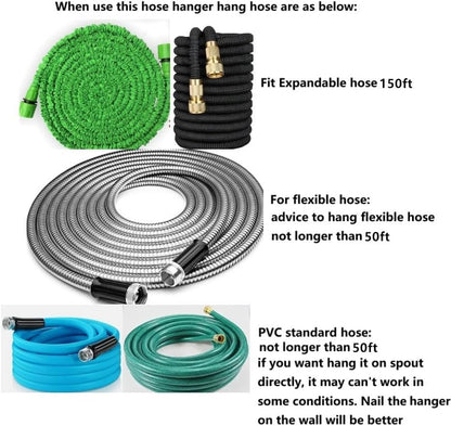 Garden Hose Hanger Wall Mount Heavy Duty Hose Holder Hook for 150ft 100ft 75ft 50ft Expandable Hose (Large, Black)