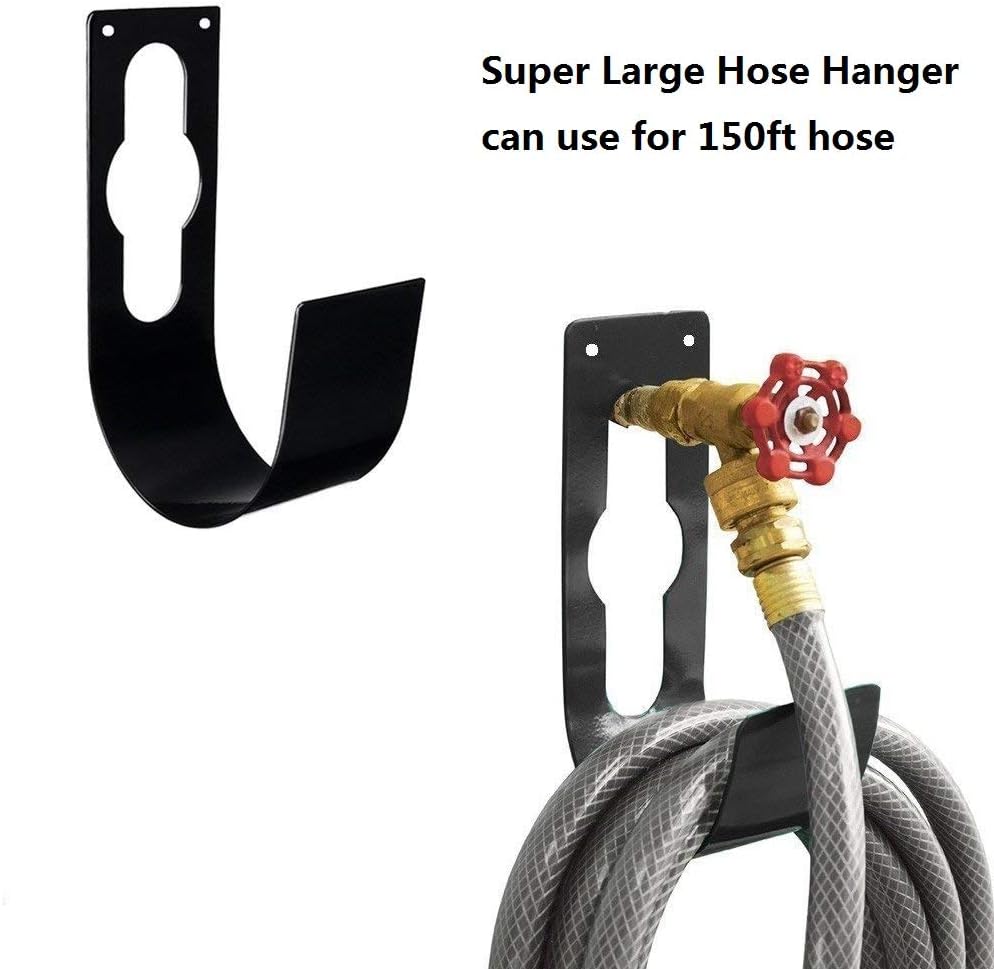 Garden Hose Hanger Wall Mount Heavy Duty Hose Holder Hook for 150ft 100ft 75ft 50ft Expandable Hose (Large, Black)