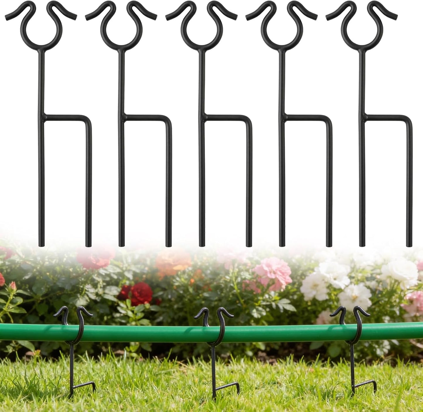 5 Pack Garden Hose Guide Spike,14Inch Metal Hose Guides for Garden,Heavy Duty Hose Guide Stakes for Keeps Garden Hose Out of Flower Beds and Plant Protection (5, Black)