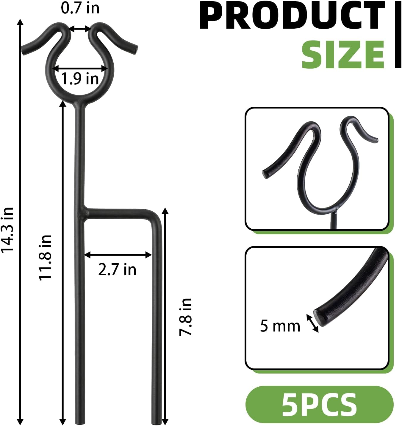 5 Pack Garden Hose Guide Spike,14Inch Metal Hose Guides for Garden,Heavy Duty Hose Guide Stakes for Keeps Garden Hose Out of Flower Beds and Plant Protection (5, Black)
