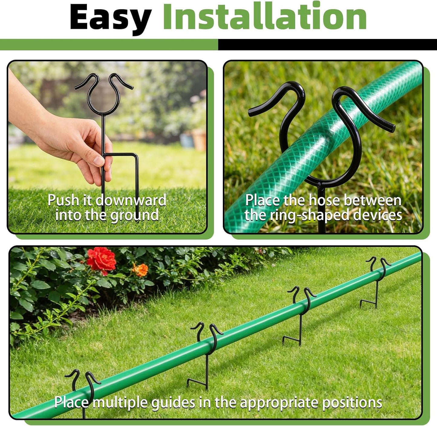 5 Pack Garden Hose Guide Spike,14Inch Metal Hose Guides for Garden,Heavy Duty Hose Guide Stakes for Keeps Garden Hose Out of Flower Beds and Plant Protection (5, Black)