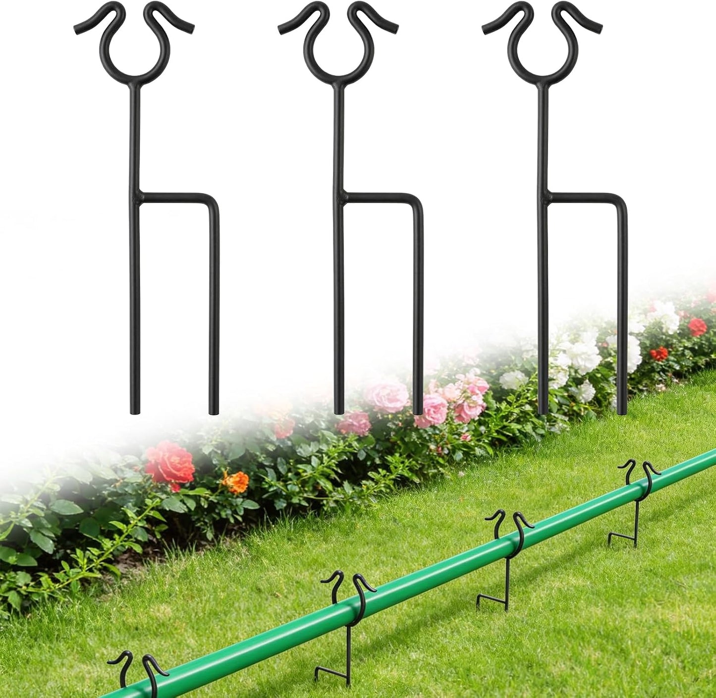 5 Pack Garden Hose Guide Spike,14Inch Metal Hose Guides for Garden,Heavy Duty Hose Guide Stakes for Keeps Garden Hose Out of Flower Beds and Plant Protection (5, Black)