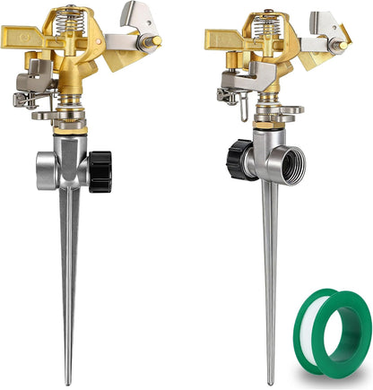 Triumpeek 2 Packs Impact Sprinkler, Brass Head, Aluminum Alloy Stand