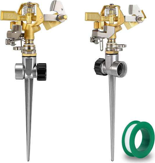 Triumpeek 2 Packs Impact Sprinkler, Brass Head, Aluminum Alloy Stand