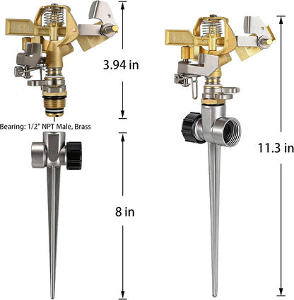 Triumpeek 2 Packs Impact Sprinkler, Brass Head, Aluminum Alloy Stand