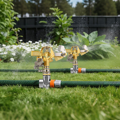 Triumpeek 2 Packs Impact Sprinkler, Brass Head, Aluminum Alloy Stand