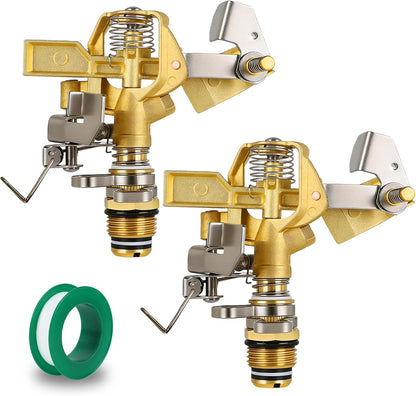 Triumpeek 2 Packs Impact Sprinkler, Brass Head, Aluminum Alloy Stand