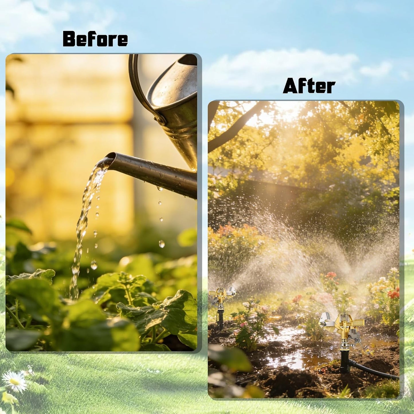 Triumpeek 2 Packs Impact Sprinkler, Brass Head, Aluminum Alloy Stand