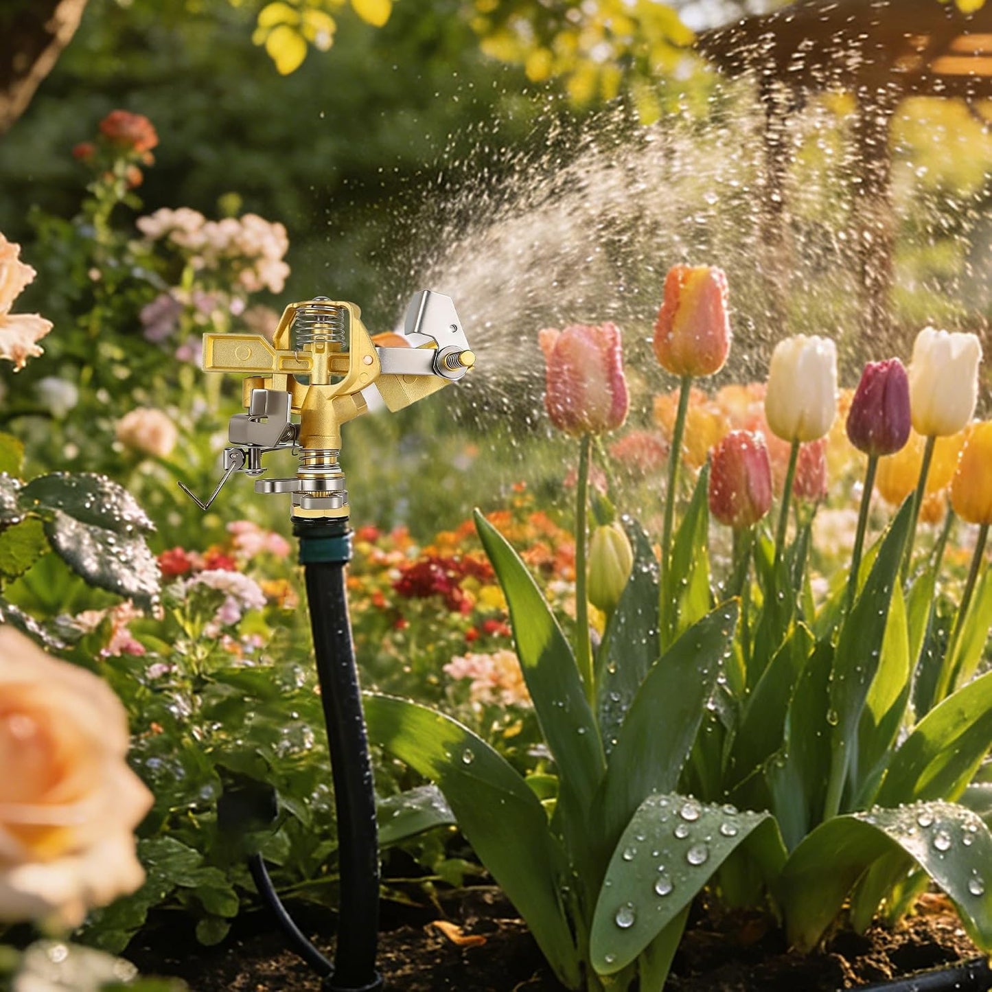 Triumpeek 2 Packs Impact Sprinkler, Brass Head, Aluminum Alloy Stand