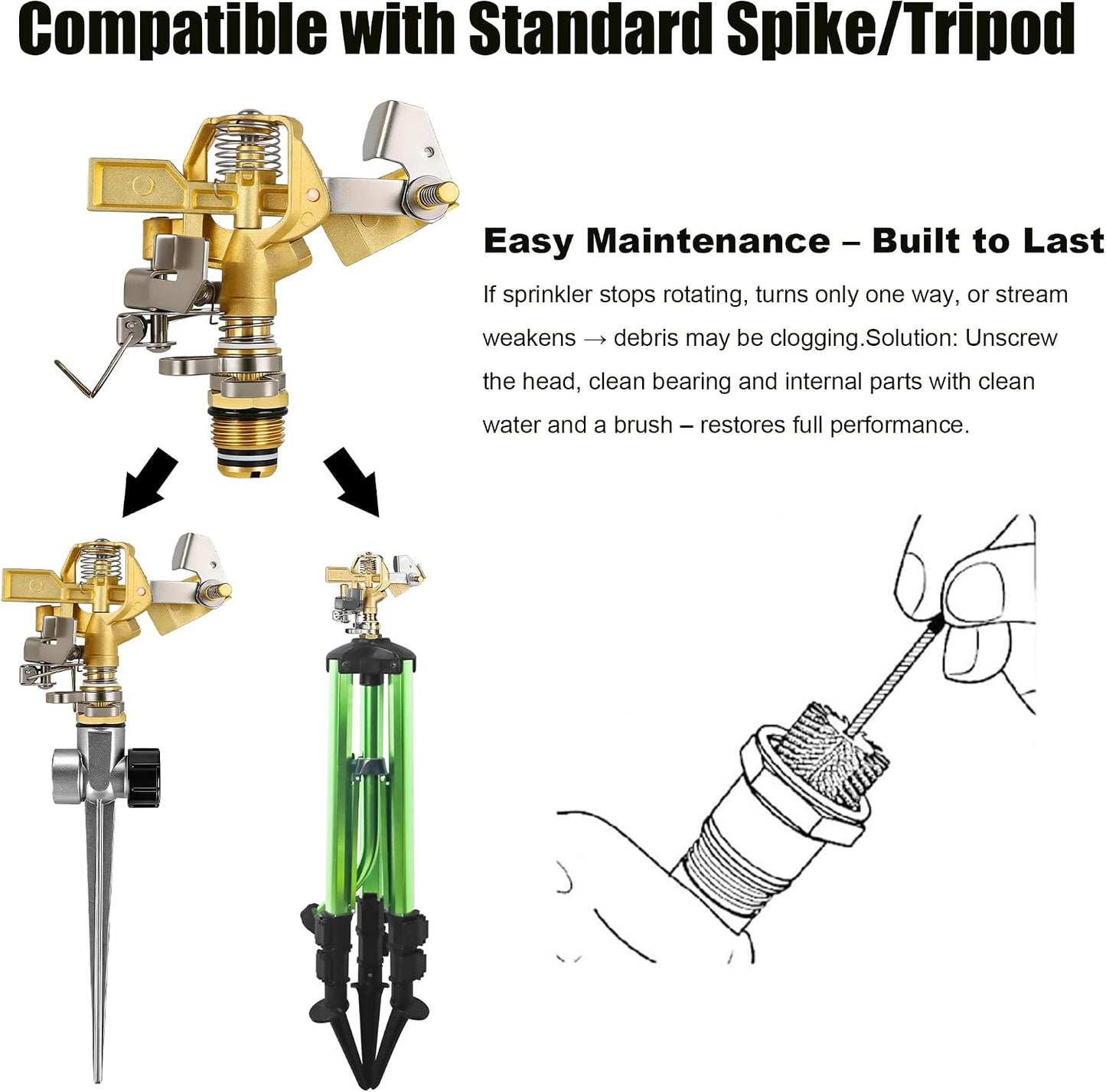 Triumpeek 2 Packs Impact Sprinkler, Brass Head, Aluminum Alloy Stand