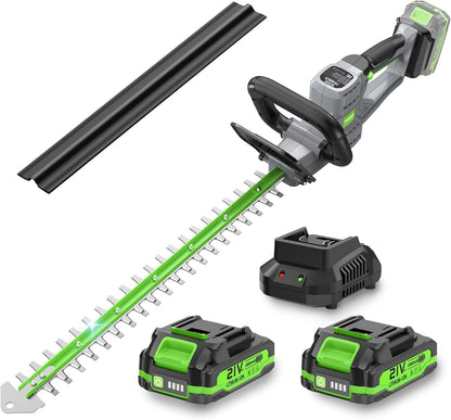 Hedge Trimmer Cordless 22" - 2 x 21V Batteries & Fast Charger, Easy to Use