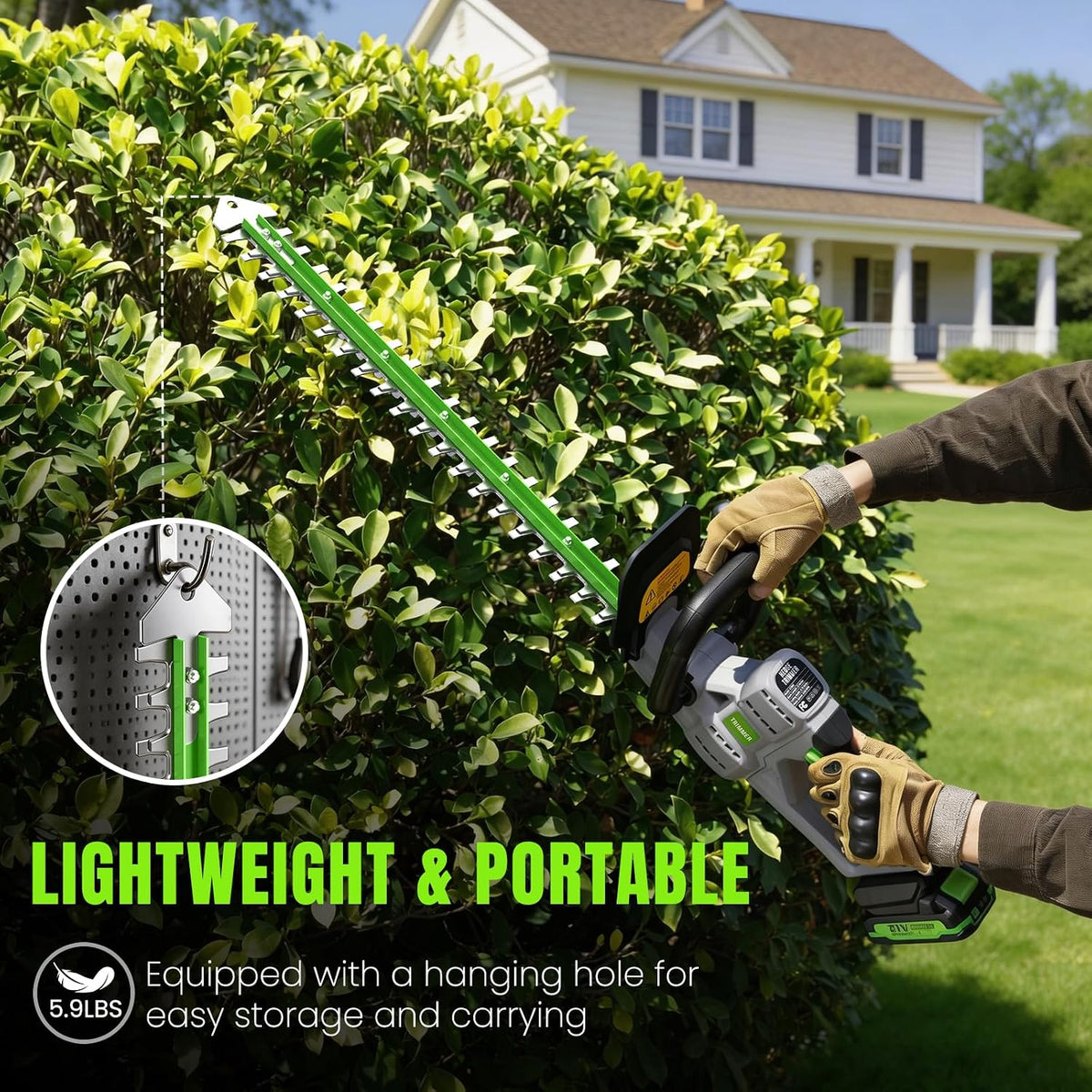 Hedge Trimmer Cordless 22" - 2 x 21V Batteries & Fast Charger, Easy to Use