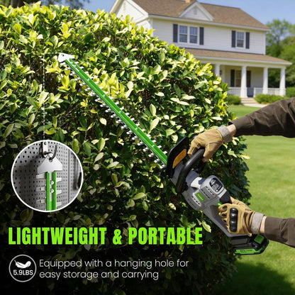 Hedge Trimmer Cordless 22" - 2 x 21V Batteries & Fast Charger, Easy to Use