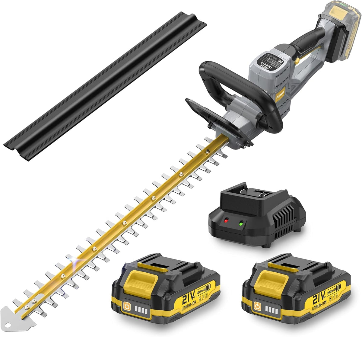 Hedge Trimmer Cordless 22" - 2 x 21V Batteries & Fast Charger, Easy to Use