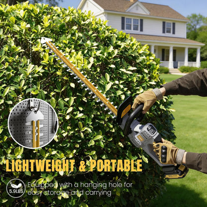 Hedge Trimmer Cordless 22" - 2 x 21V Batteries & Fast Charger, Easy to Use