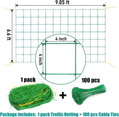Trellis Netting for Climbing Plants, 6.6x9.85 FT Heavy Duty Garden Trellis Net with 27 Strands Nylon for Cucumber, Grape, Vine, Vegetables, Flowers, Bean, Tomato Grow Trellis Net (Green, 1 Pack)
