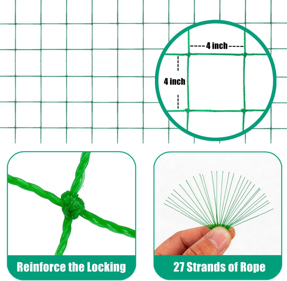 Trellis Netting for Climbing Plants, 6.6x9.85 FT Heavy Duty Garden Trellis Net with 27 Strands Nylon for Cucumber, Grape, Vine, Vegetables, Flowers, Bean, Tomato Grow Trellis Net (Green, 1 Pack)