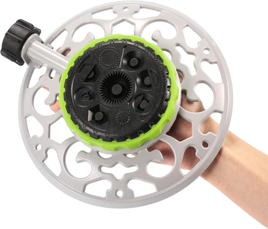 Turret Pattern Sprinkler, 8-Pattern Stationary Water Sprinkler on Metal Decorative Base for Watering Small and Large Yards, Lawns, Garden or Odd Shaped Areas