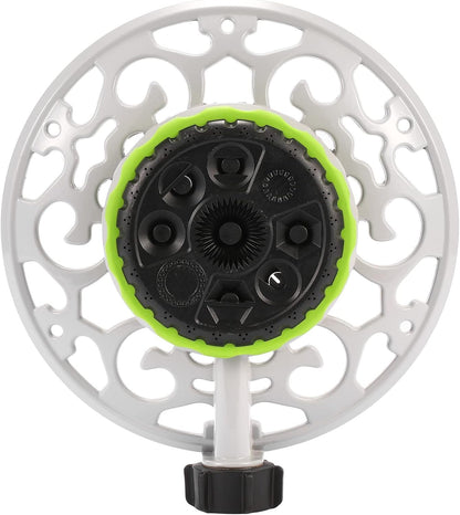 Turret Pattern Sprinkler, 8-Pattern Stationary Water Sprinkler on Metal Decorative Base for Watering Small and Large Yards, Lawns, Garden or Odd Shaped Areas