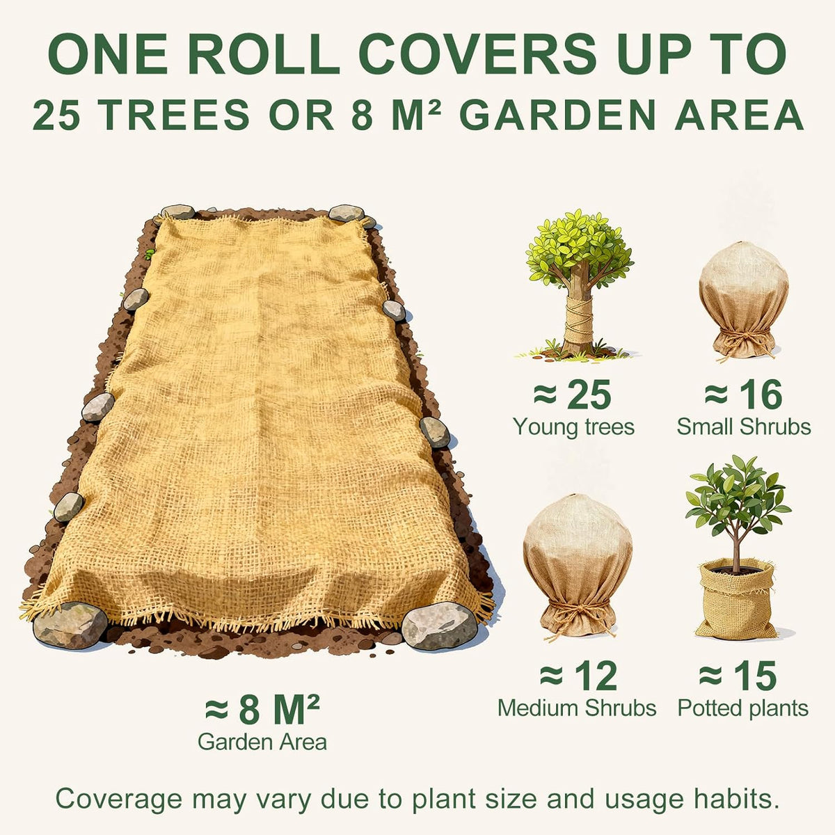 50FT x 40IN Natural Burlap Plant Covers for Winter Freeze Protection