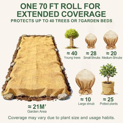 50FT x 40IN Natural Burlap Plant Covers for Winter Freeze Protection