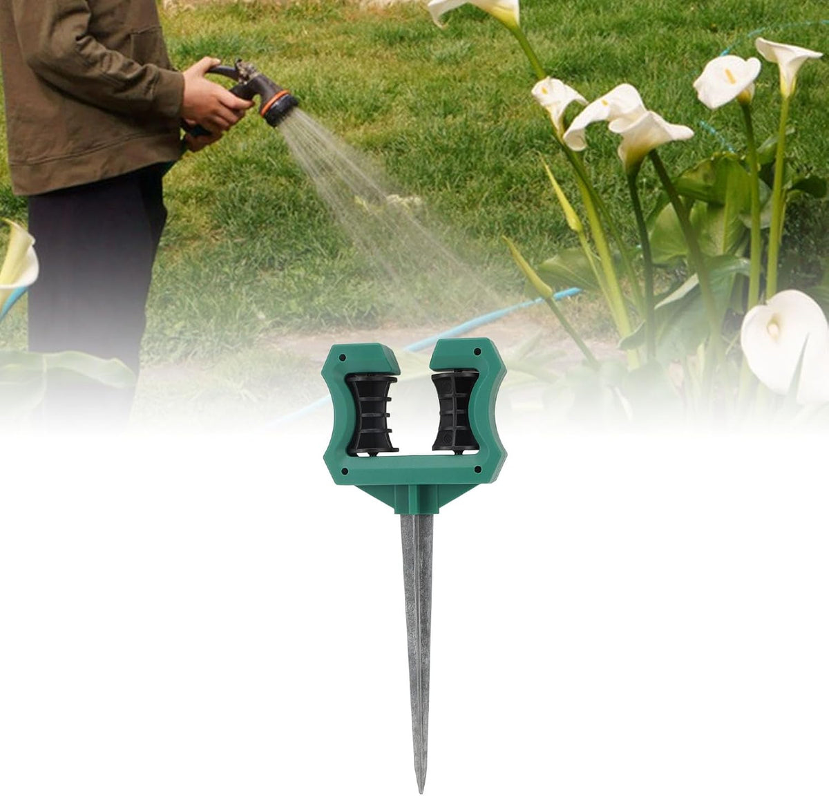 Garden Hose Guide Spike, 10 Inch Heavy Duty Hose Roller Stake with Smooth Rotation for Lawn Flower Bed Greenhouse and Patio Use