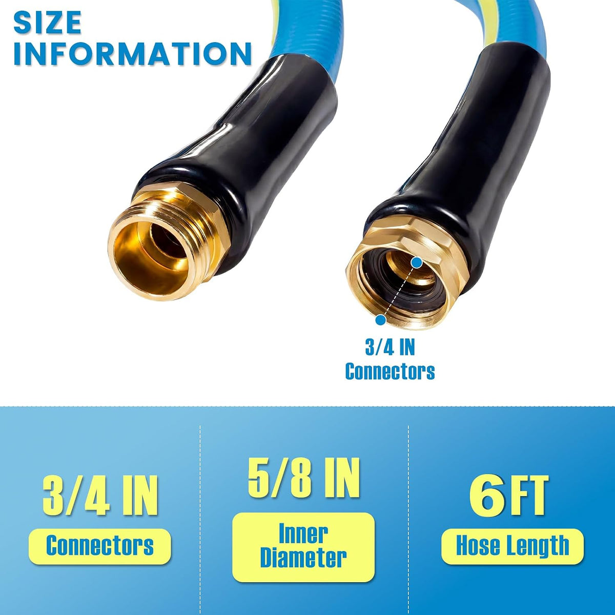 Short Garden Hose 2ft x 5/8",Rubber Water Hose for Hose Reel