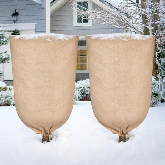 2 Pack 70”x45” Burlap Winter Plant Cover Bags Reusable Burlap Frost Cloth with Drawstring Plant Covers Freeze Protection Freeze Blanket Frost Blankets Shrub Jacket for Outdoor Trees Garden Bushes