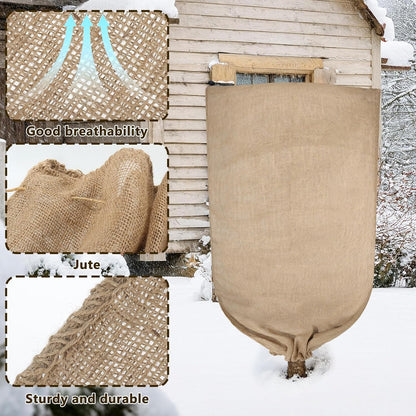 2 Pack 70”x45” Burlap Winter Plant Cover Bags Reusable Burlap Frost Cloth with Drawstring Plant Covers Freeze Protection Freeze Blanket Frost Blankets Shrub Jacket for Outdoor Trees Garden Bushes
