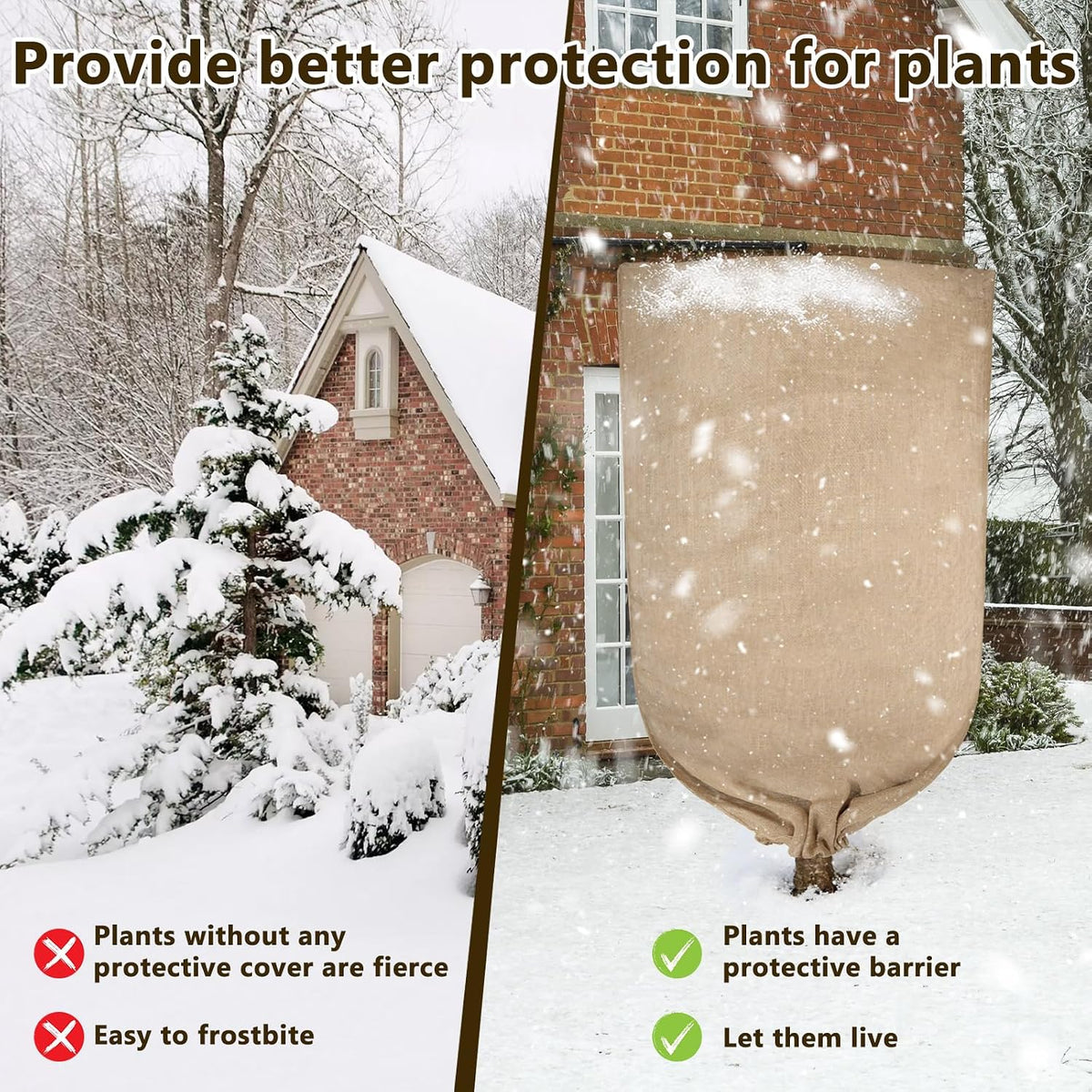 2 Pack 70”x45” Burlap Winter Plant Cover Bags Reusable Burlap Frost Cloth with Drawstring Plant Covers Freeze Protection Freeze Blanket Frost Blankets Shrub Jacket for Outdoor Trees Garden Bushes