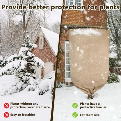 2 Pack 70”x45” Burlap Winter Plant Cover Bags Reusable Burlap Frost Cloth with Drawstring Plant Covers Freeze Protection Freeze Blanket Frost Blankets Shrub Jacket for Outdoor Trees Garden Bushes