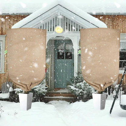2 Pack 70”x45” Burlap Winter Plant Cover Bags Reusable Burlap Frost Cloth with Drawstring Plant Covers Freeze Protection Freeze Blanket Frost Blankets Shrub Jacket for Outdoor Trees Garden Bushes