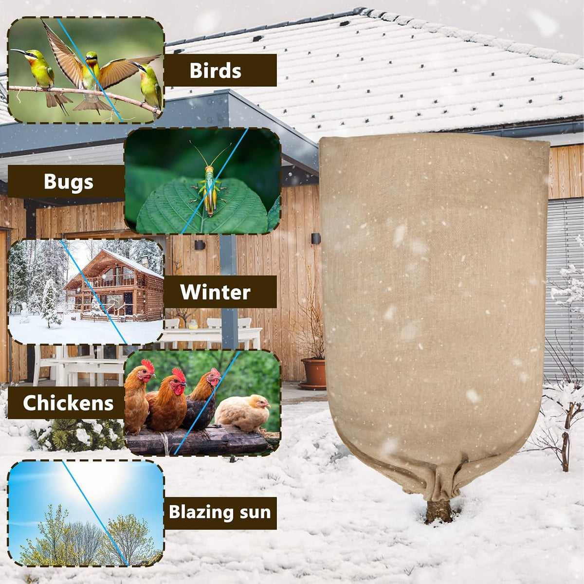 2 Pack 70”x45” Burlap Winter Plant Cover Bags Reusable Burlap Frost Cloth with Drawstring Plant Covers Freeze Protection Freeze Blanket Frost Blankets Shrub Jacket for Outdoor Trees Garden Bushes