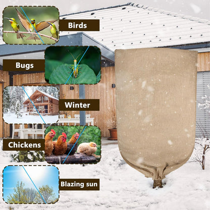 2 Pack 70”x45” Burlap Winter Plant Cover Bags Reusable Burlap Frost Cloth with Drawstring Plant Covers Freeze Protection Freeze Blanket Frost Blankets Shrub Jacket for Outdoor Trees Garden Bushes