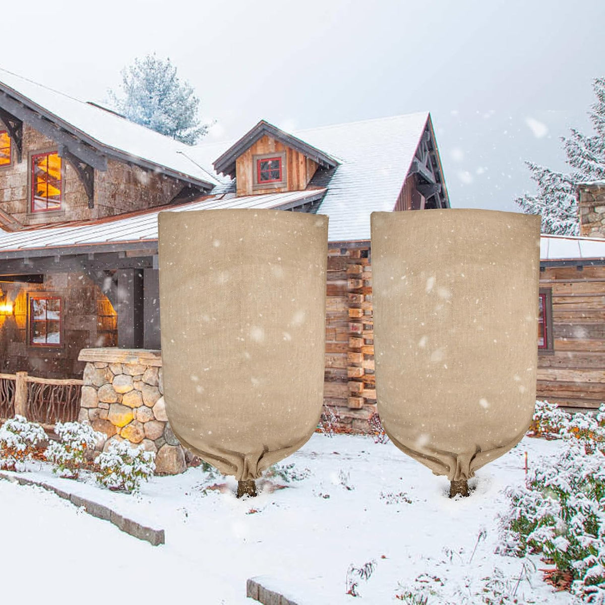 2 Pack 70”x45” Burlap Winter Plant Cover Bags Reusable Burlap Frost Cloth with Drawstring Plant Covers Freeze Protection Freeze Blanket Frost Blankets Shrub Jacket for Outdoor Trees Garden Bushes