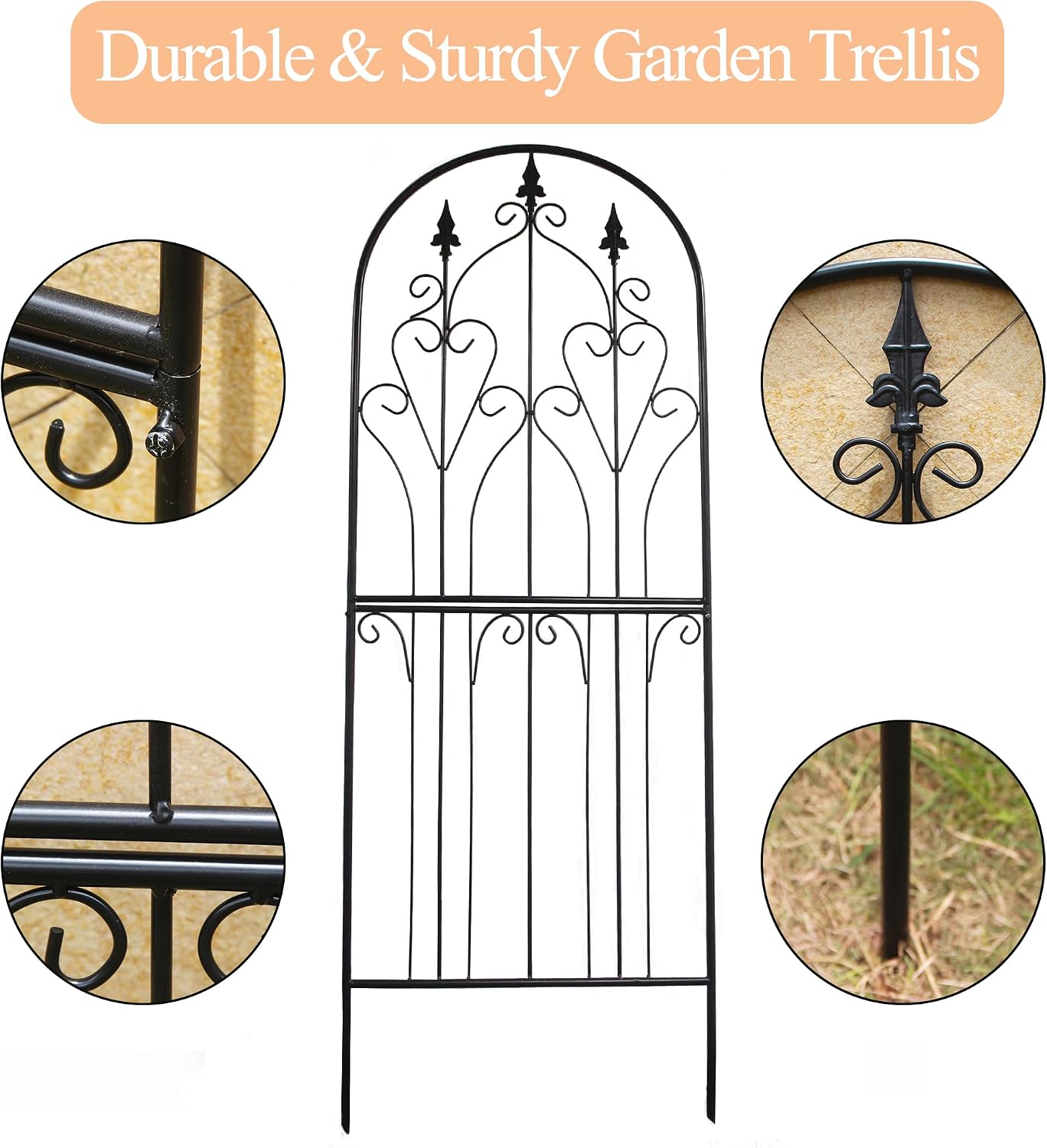 Metal Trellis 86.6" H x 29.5" W Tall Powder-Coated Black Garden Trellis Wrought Iron Heavy Scroll Metal Decoration Lawn Patio for Rose Clematis Ivy Weather Resistant Garden Addition