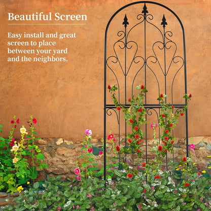 Metal Trellis 86.6" H x 29.5" W Tall Powder-Coated Black Garden Trellis Wrought Iron Heavy Scroll Metal Decoration Lawn Patio for Rose Clematis Ivy Weather Resistant Garden Addition